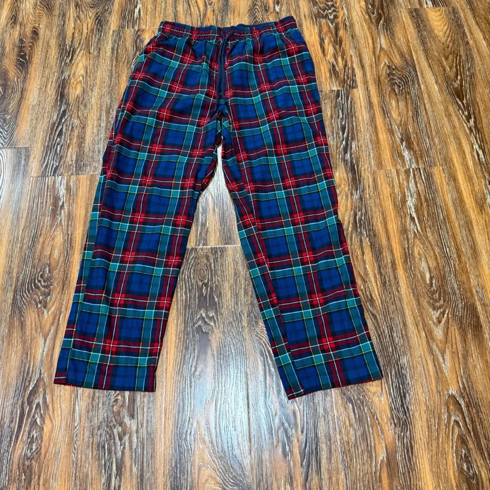 Nautica Size M Pajama Pants Mens Blue Red Green Plaid Drawstring Sleepwear